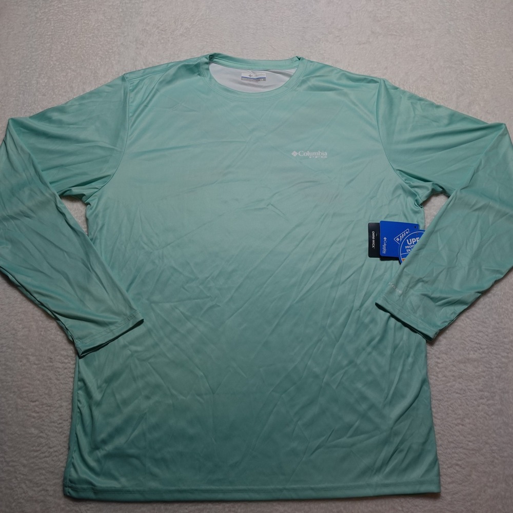 Columbia PFG Terminal Tackle Shirt Mens L Green Florida Fish Flag LS FM0260-498